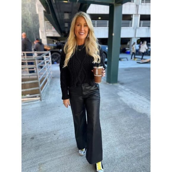 FREE PEOPLE Cutting Edge Cotton Cable Sweater in Black Size X-Large - Picture 10 of 14